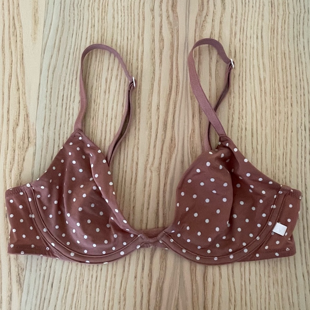 Victoria’s Secret unlined bra brown orange rust polka dot 32b bra bralette fall
